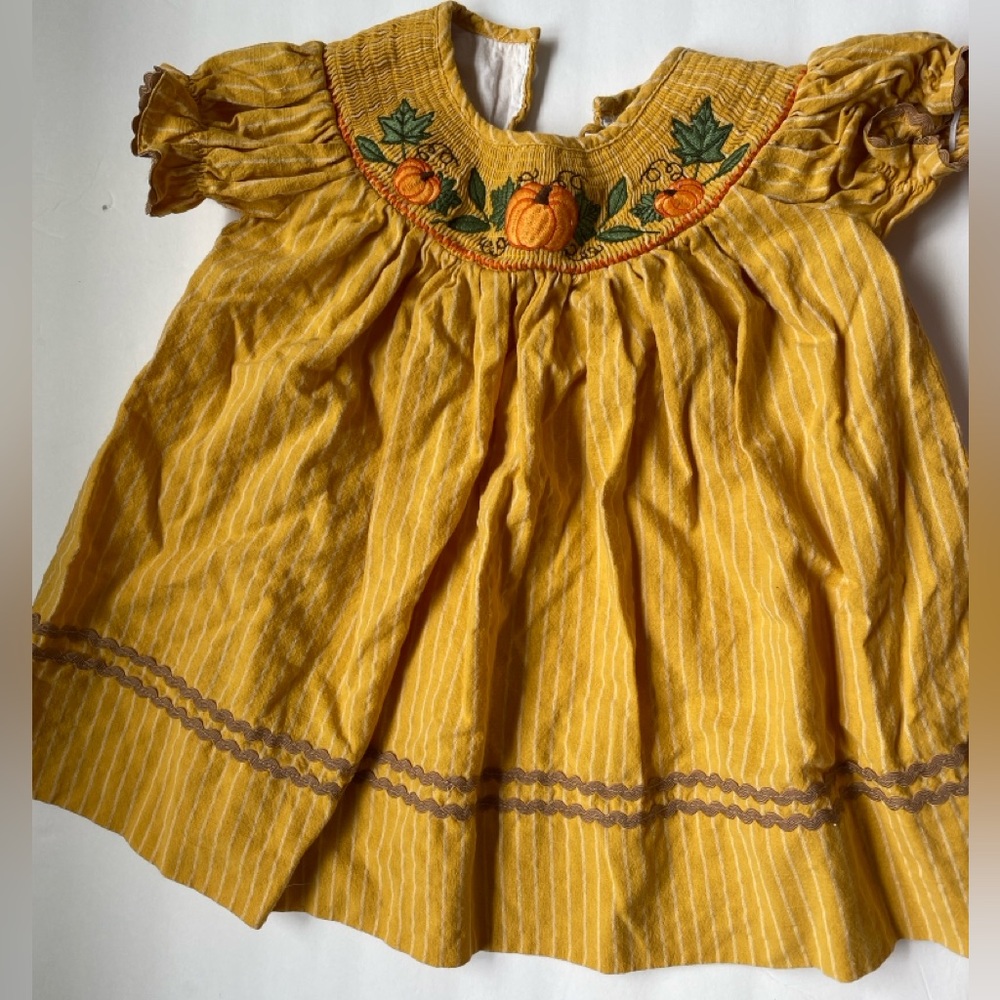 Yellow fall/thanksgiving embroidered baby girl dress